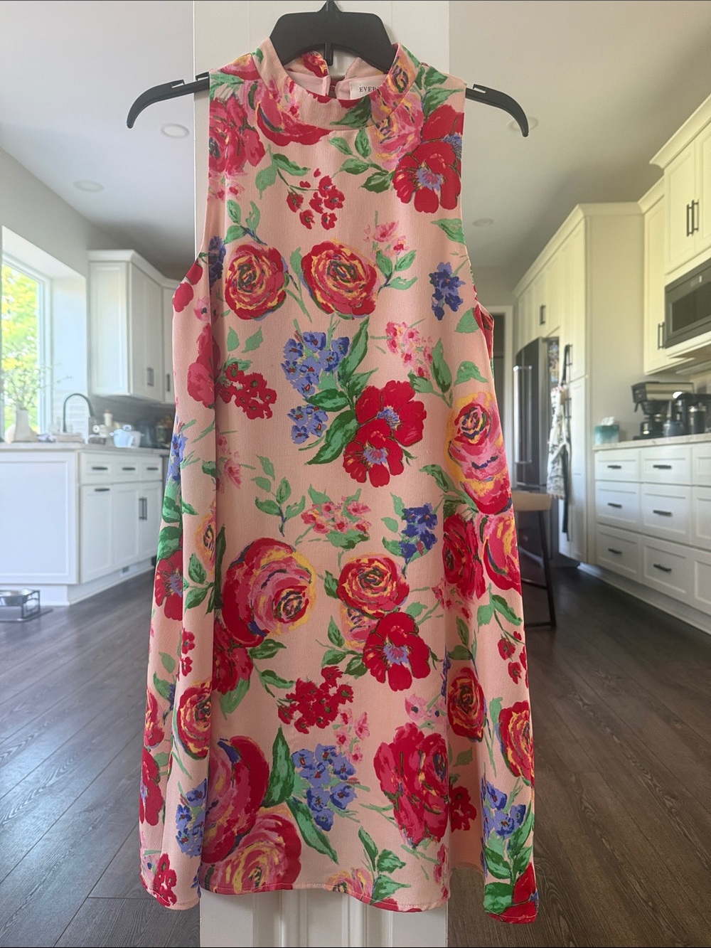 Everly Pink Floral Dress with Red, Yellow & Green Accents Small